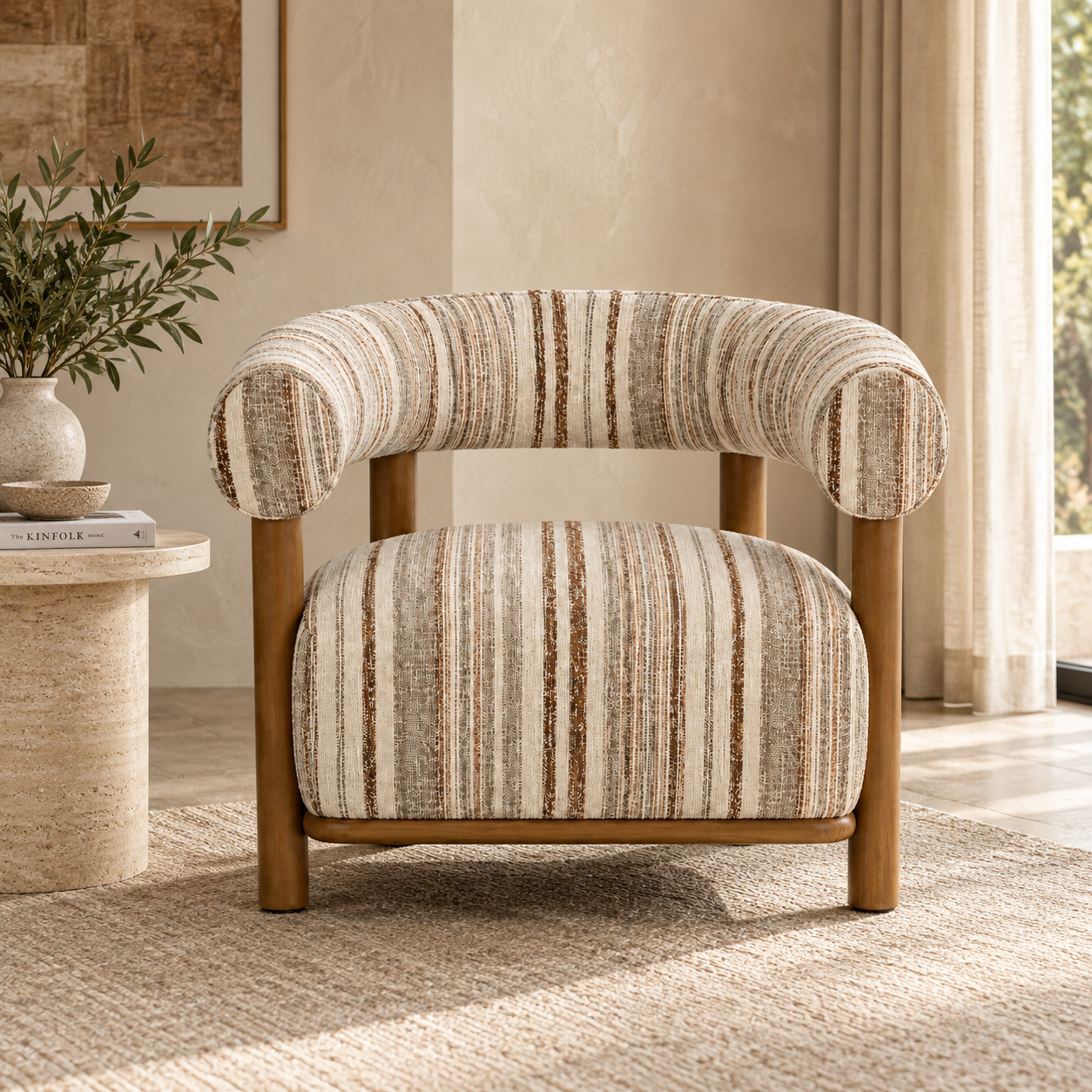 Odette Striped Upholstered Accent Chair – Taupe
