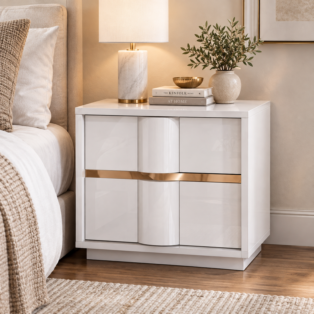 Ondine White Glossy Night Stand