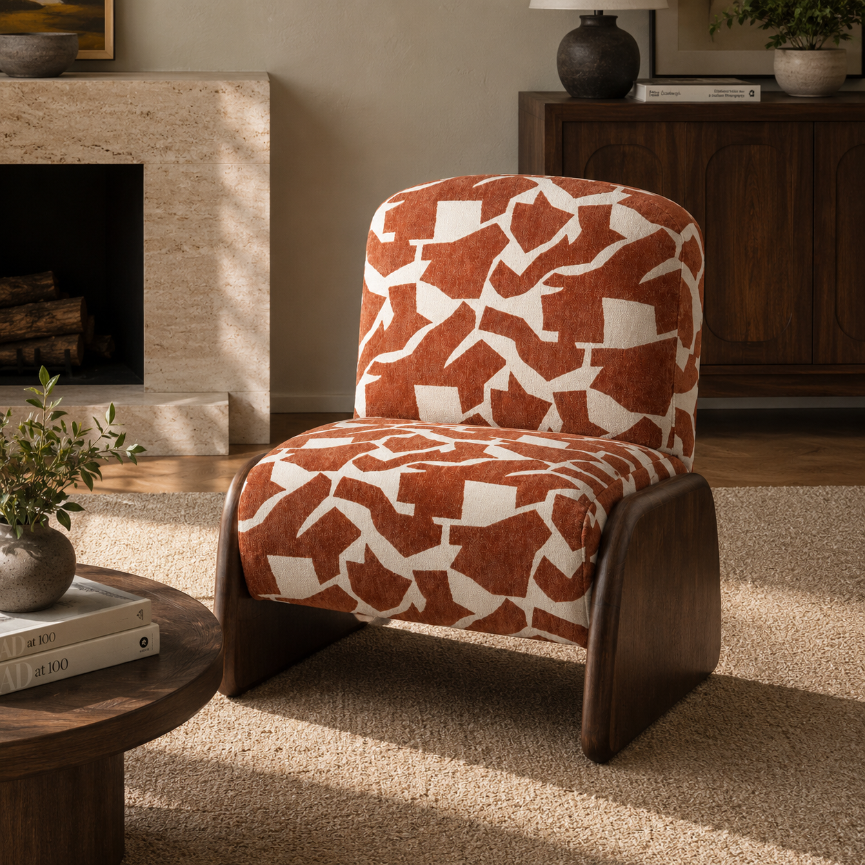 Orlino Modern Upholstered Armchair with Solid Ash Wood Legs