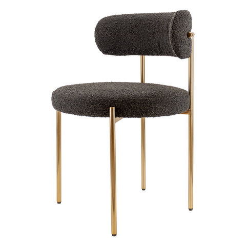 Ronda Boucle Fabric Dining Chair Brushed Brass - Black