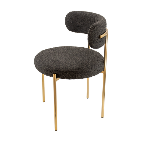 Ronda Boucle Fabric Dining Chair Brushed Brass - Black