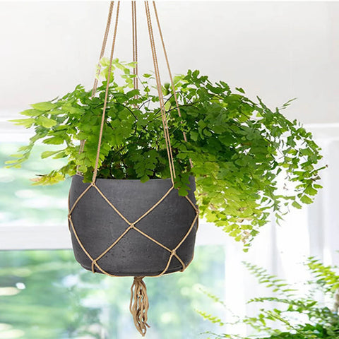 Lorien Hanging Pot With Netting - Charcoal Grey