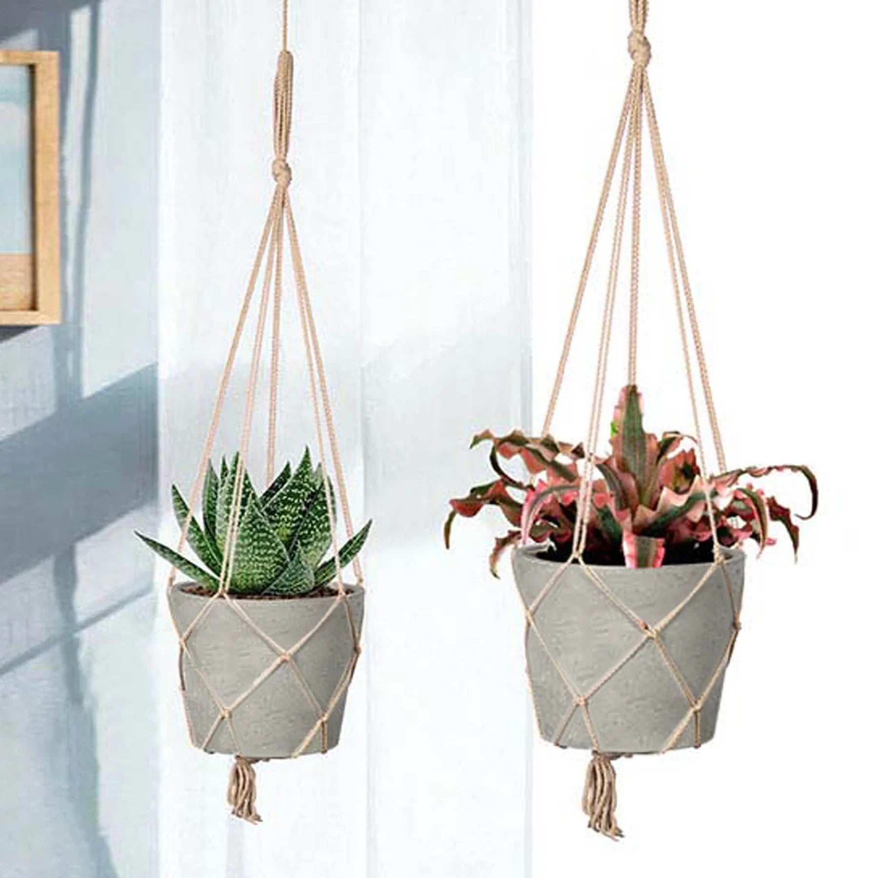 Lorien Hanging Pot With Netting - Cement Grey