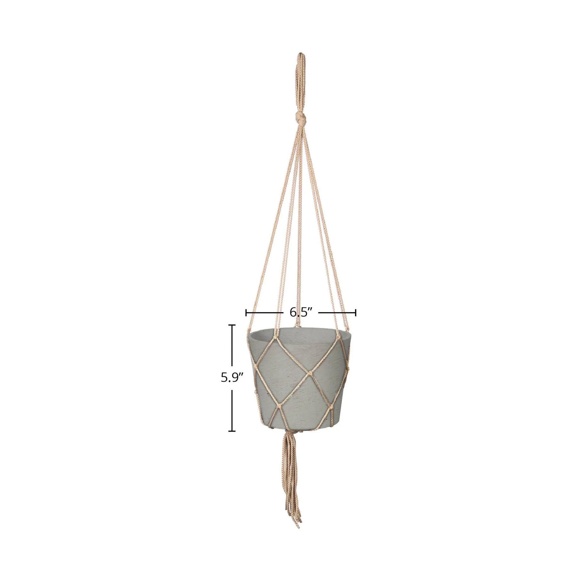 Lorien Hanging Pot With Netting - Cement Grey