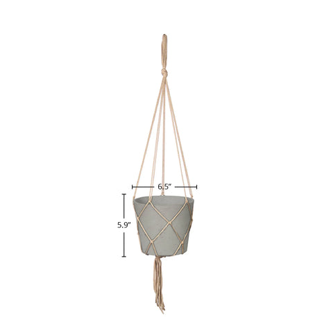 Lorien Hanging Pot With Netting - Cement Grey