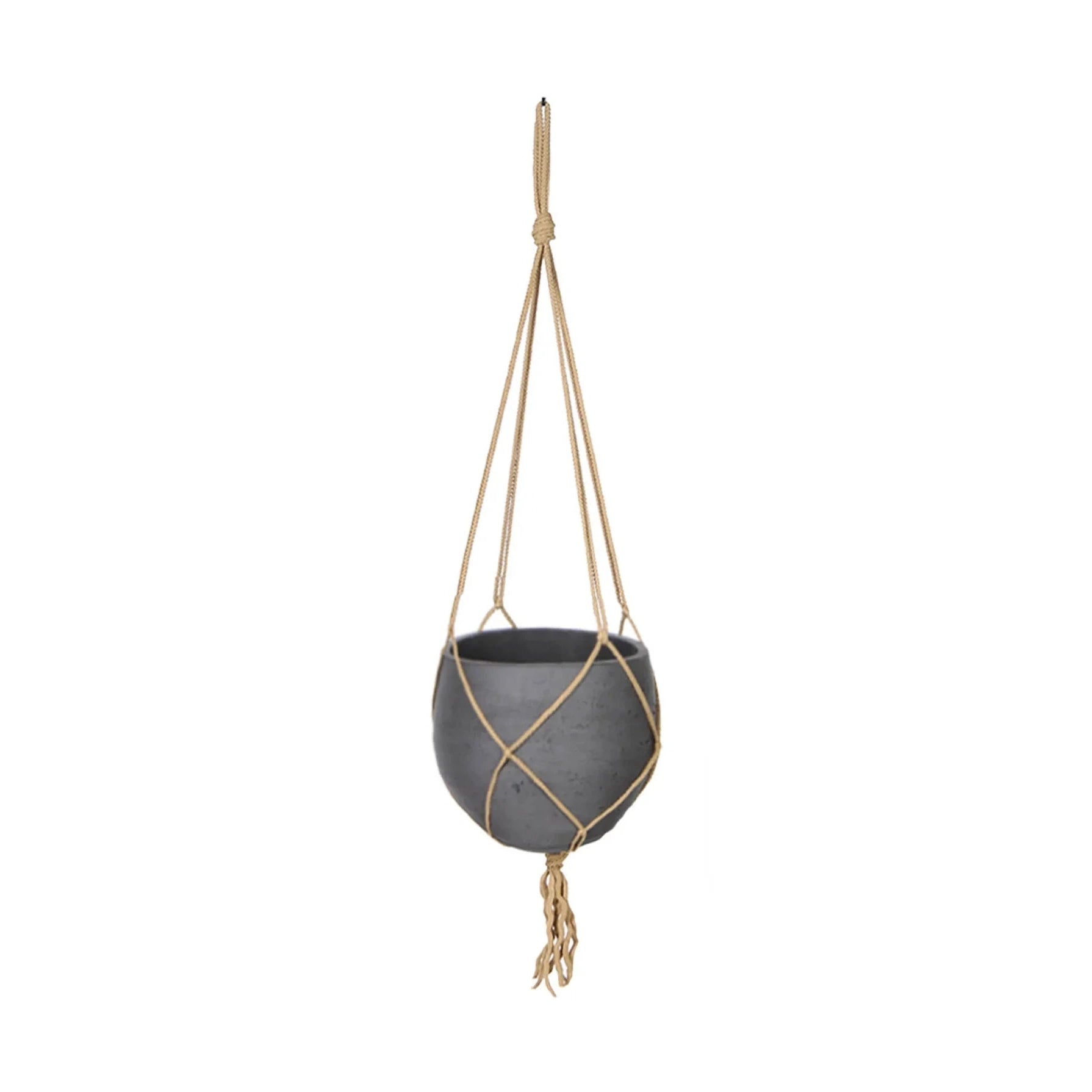 Lorien Hanging Pot With Netting - Charcoal Grey