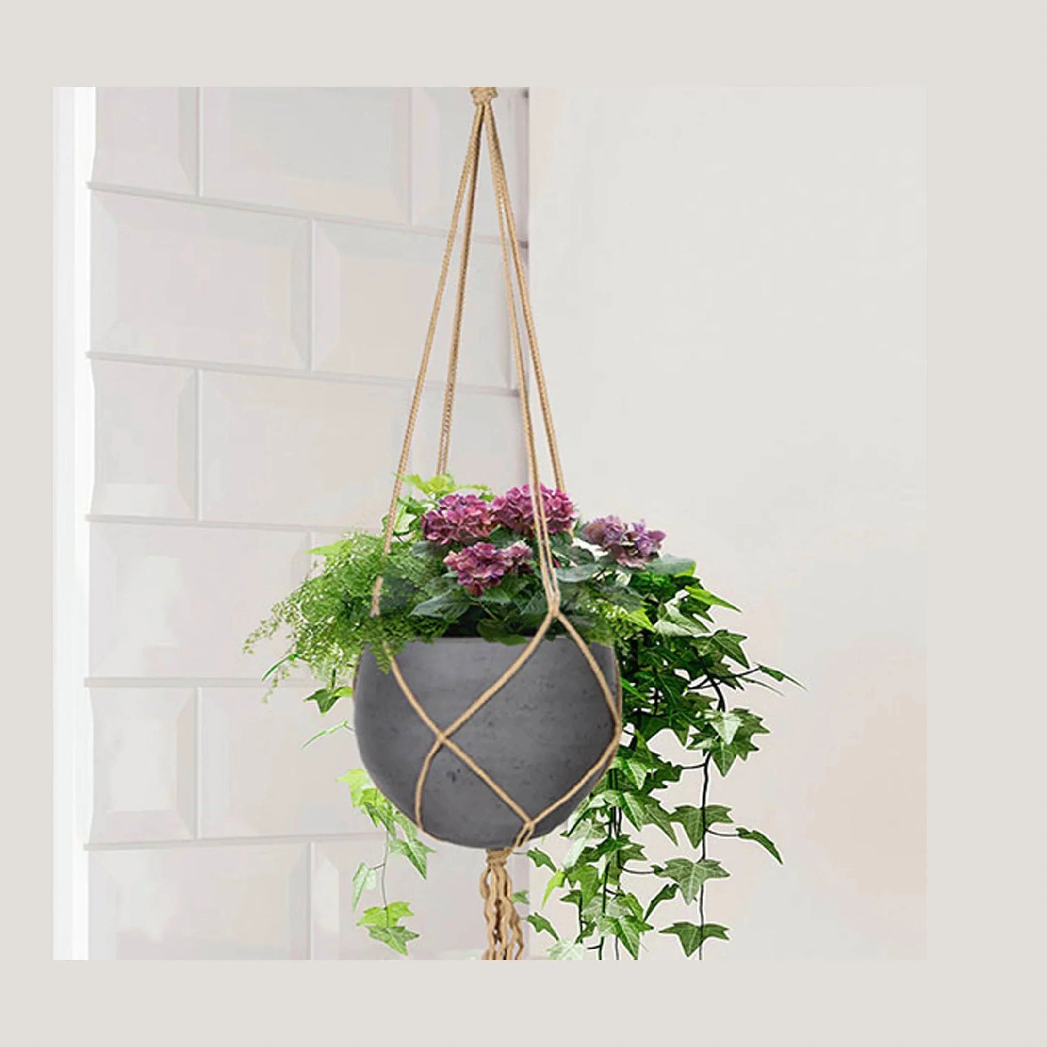 Lorien Hanging Pot With Netting - Charcoal Grey