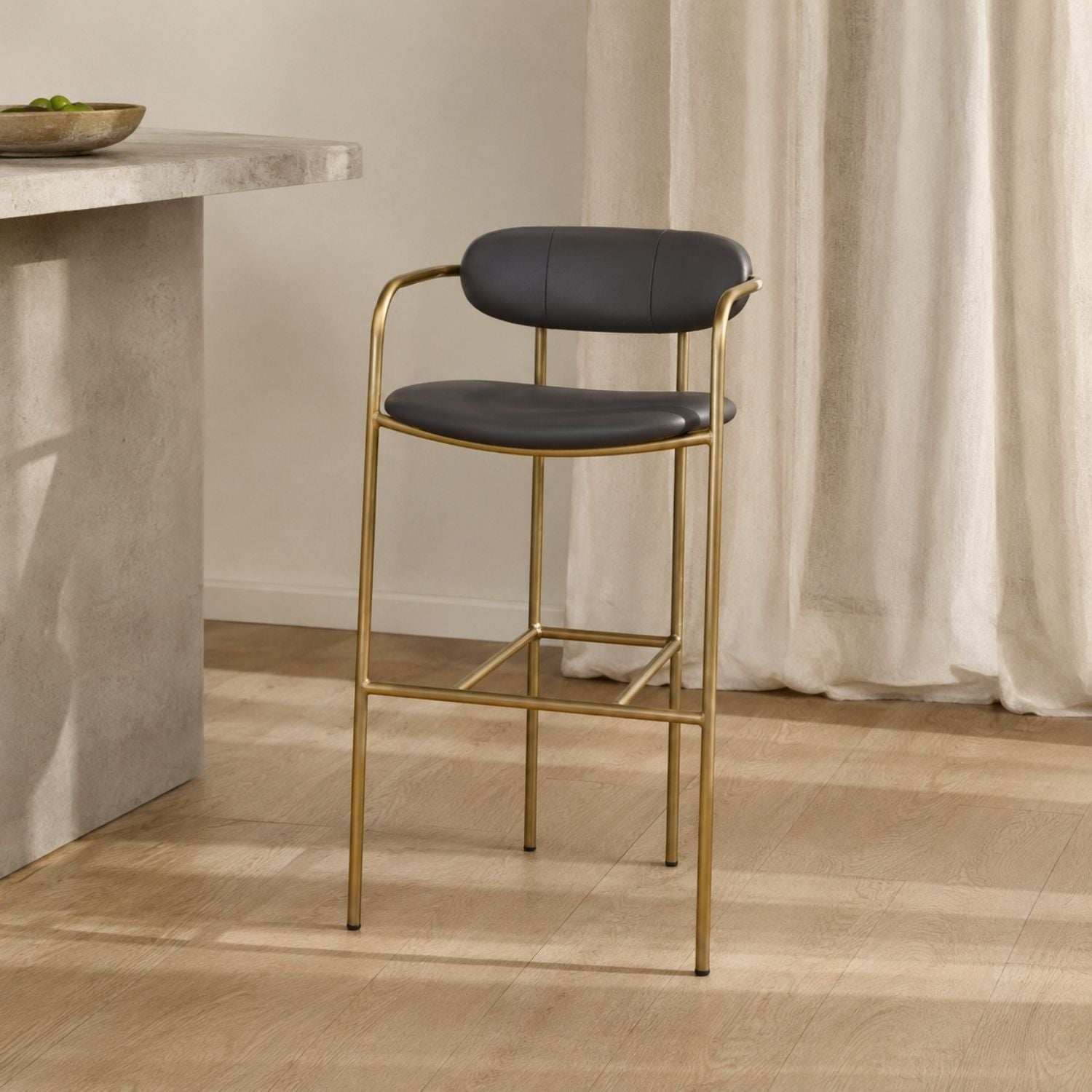 Parker Brown Faux Leather Seat Gold Metal Bar Stool