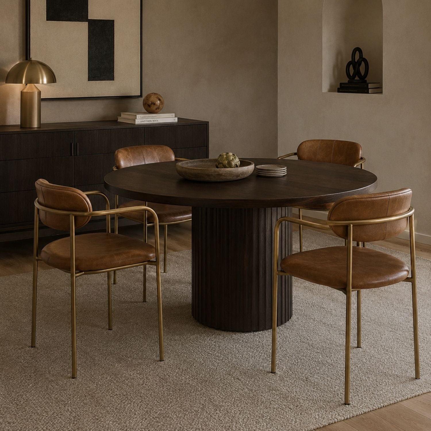 Parker Brown Leather Seat Gold Metal Frame Dining Chair