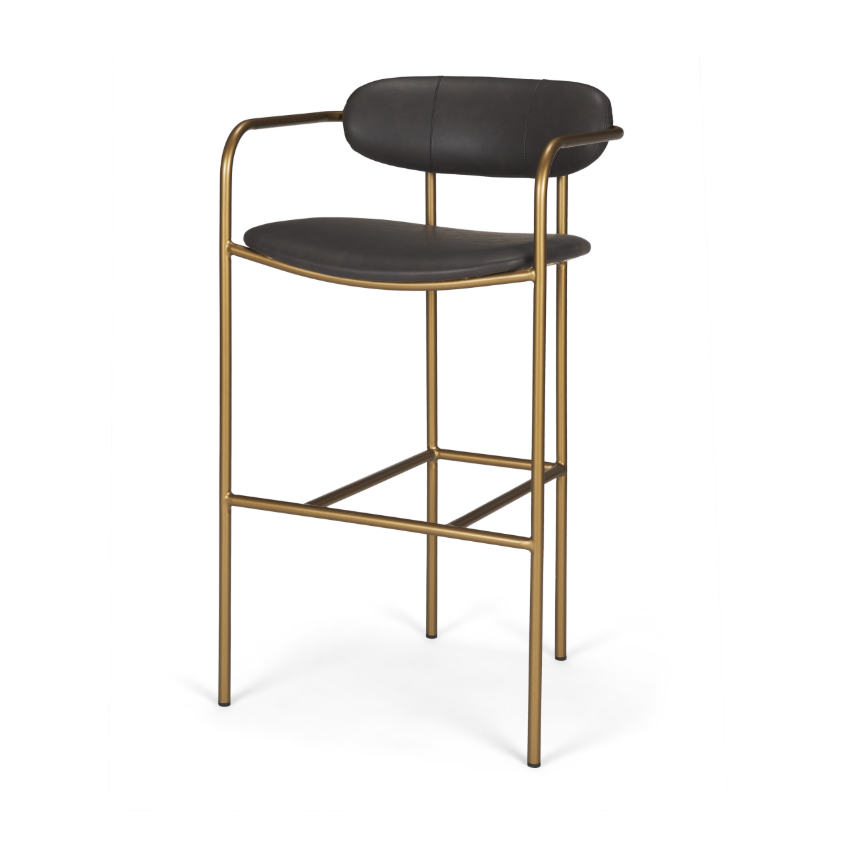 Parker Brown Faux Leather Seat Gold Metal Bar Stool