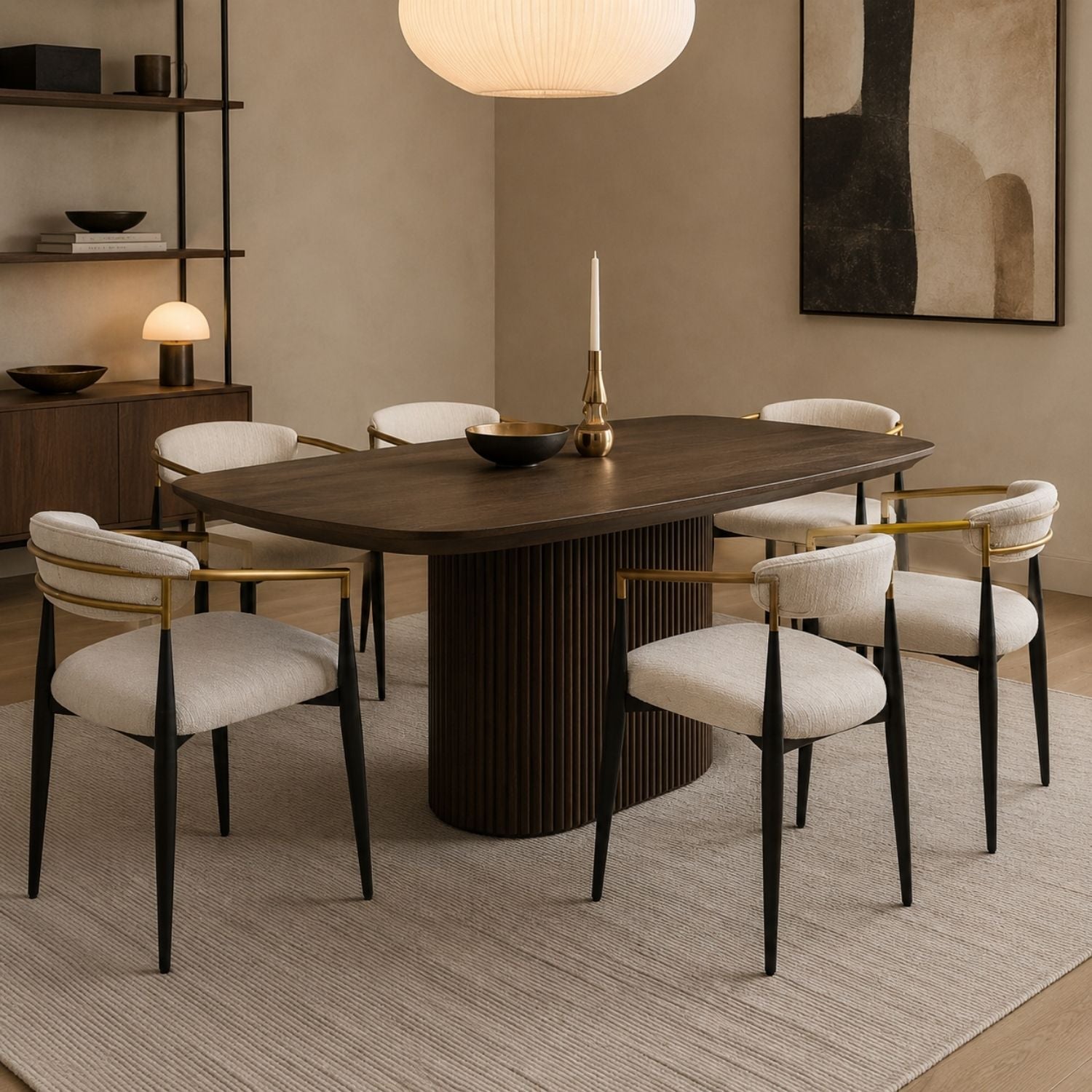 Pilla Dining Chair - Gold Arms - Beige