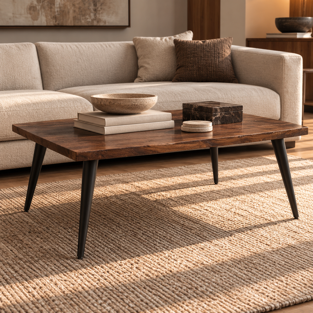 Prelude Coffee Table Rectangular Solid Acacia Wood Walnut
