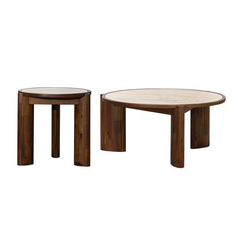 Helsa Round Coffee Table - Travertine