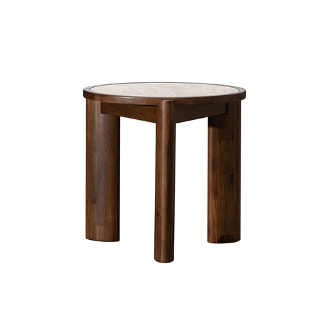 Helsa Round Side Table - Travertine