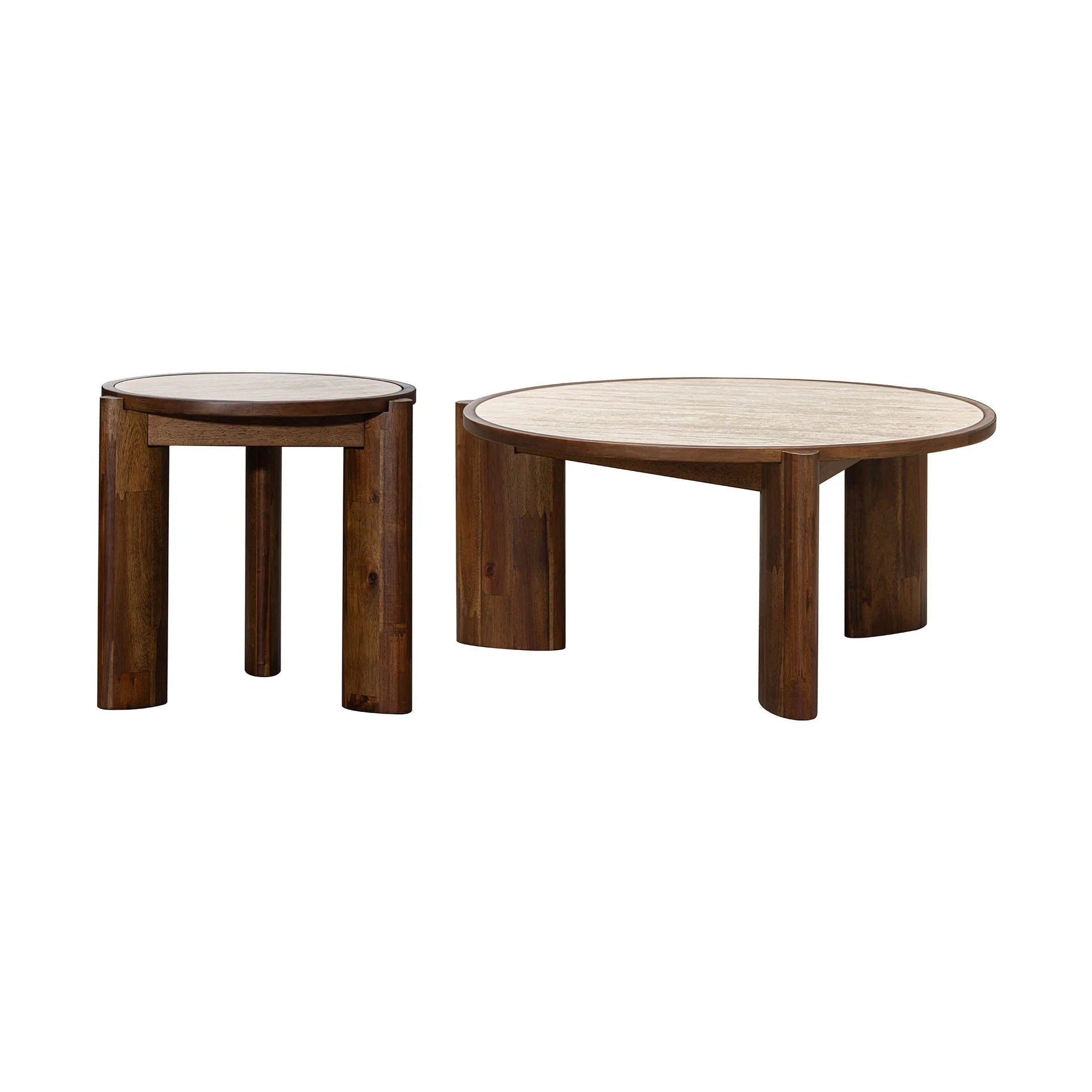 Helsa Round Side Table - Travertine