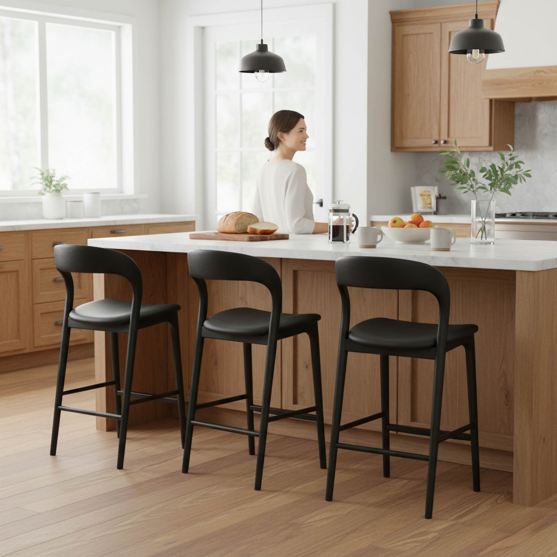 Faylen Counter Stool - Black w/ PU Seat