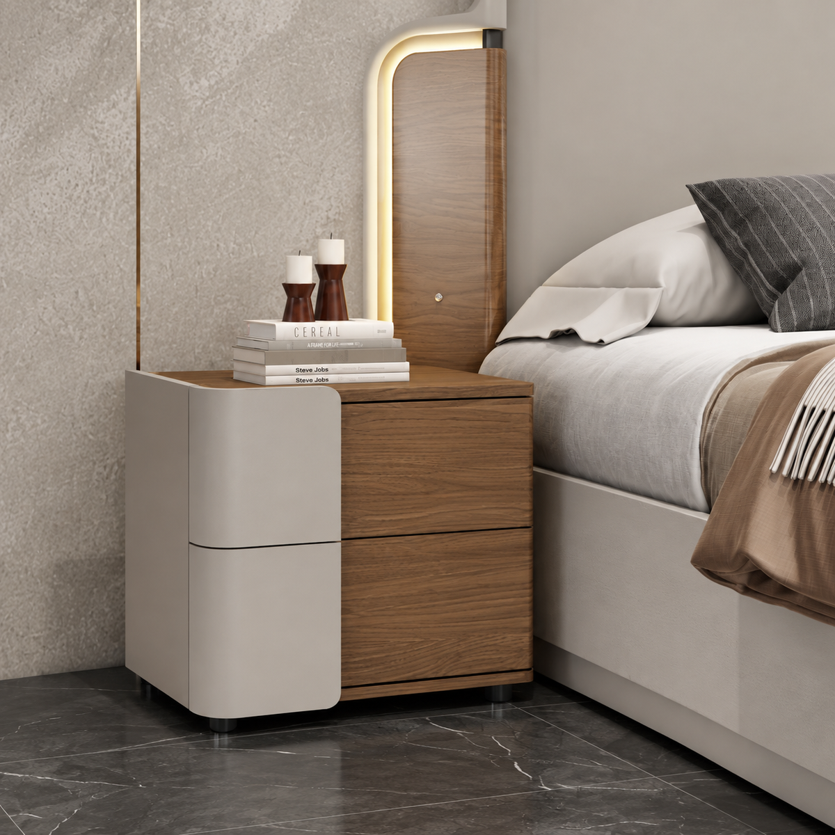 Ravello Nightstand – Greige & Walnut