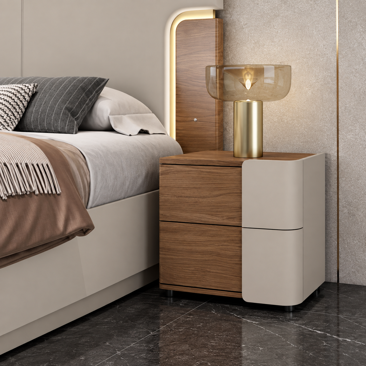 Ravello Nightstand – Greige & Walnut