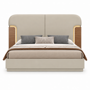 Ravello Upholstered LED Bed –  Greige & Walnut