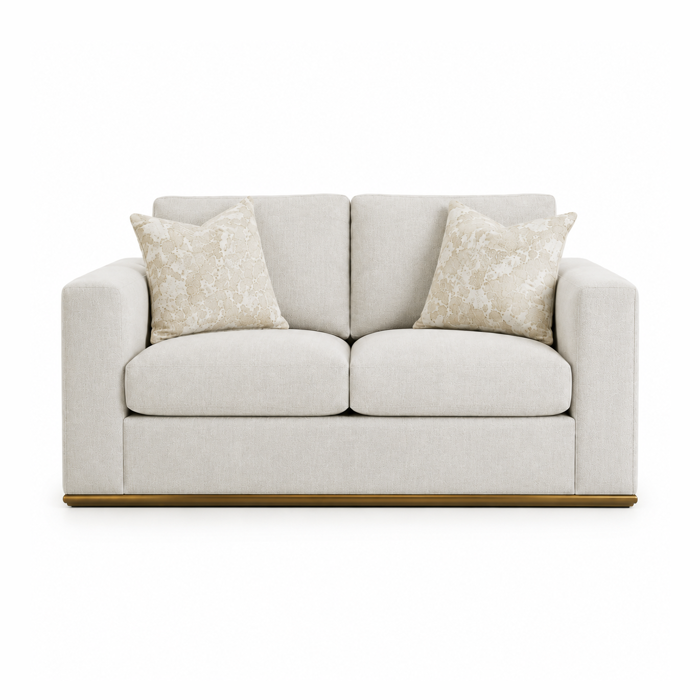 Ravelo Upholstered Loveseat with Gold Metal Base – Champagne