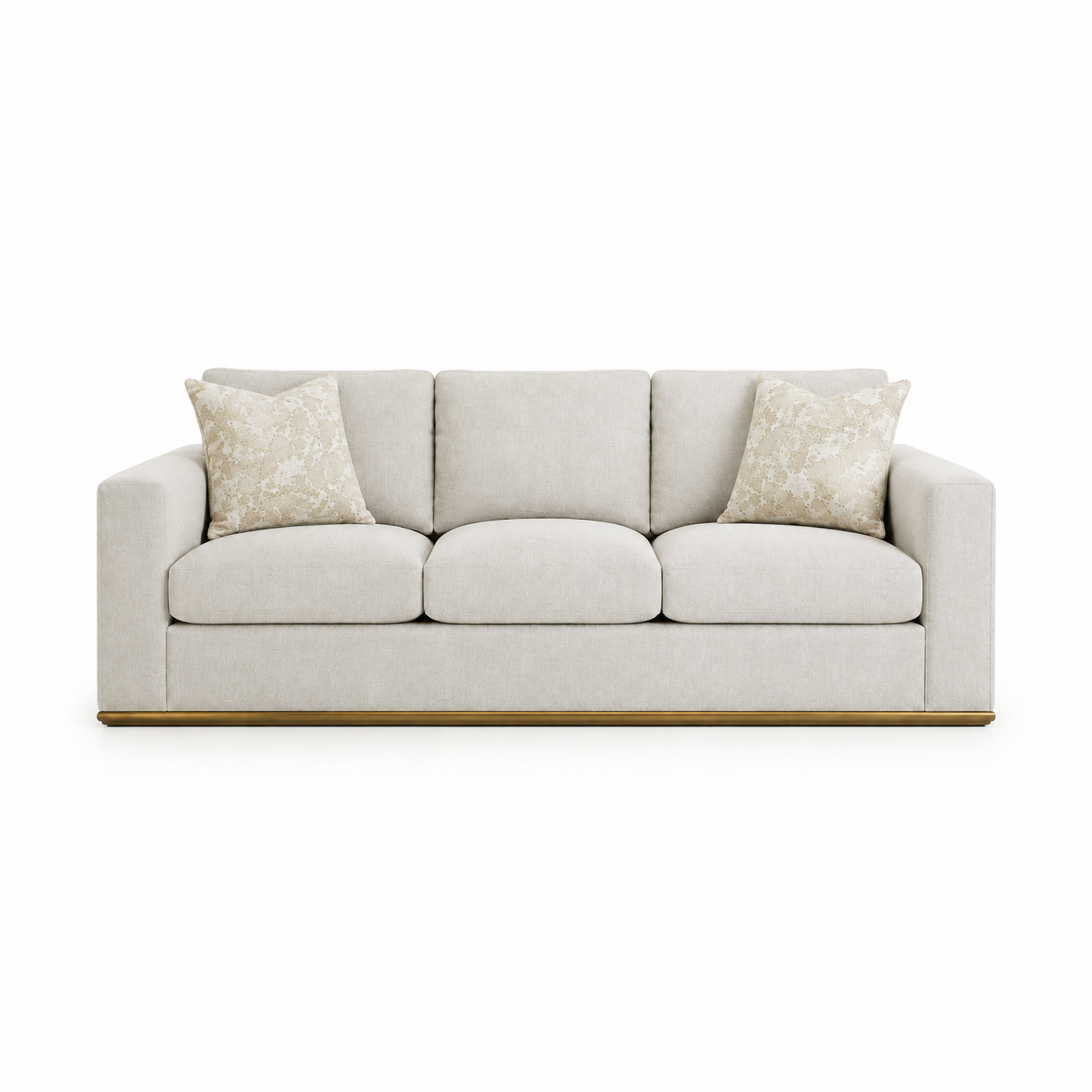 Ravelo 3 Seater Upholstered Sofa with Gold Metal Base – Champagne