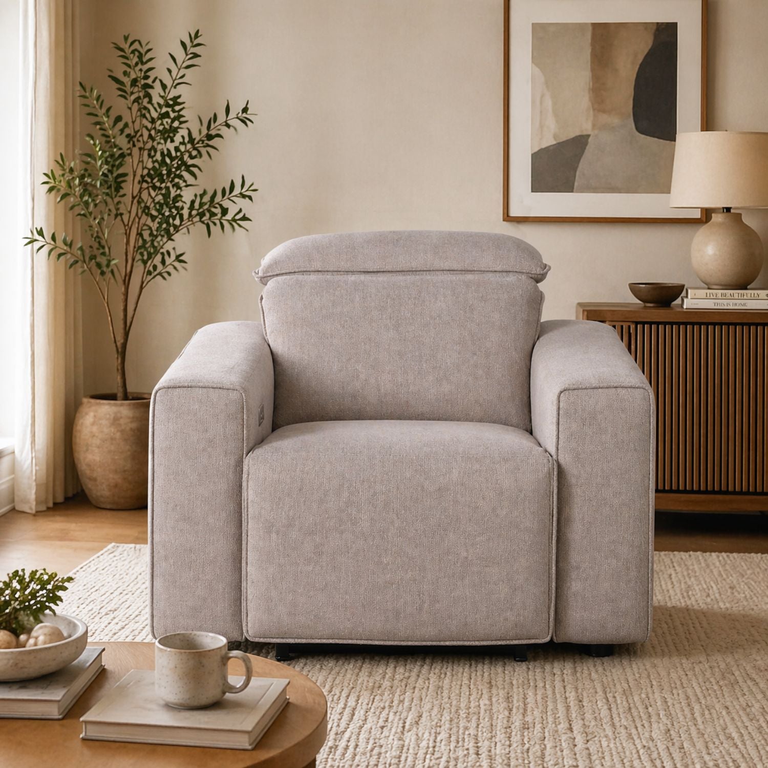 Regis Power Reclining Chair - Light Brown