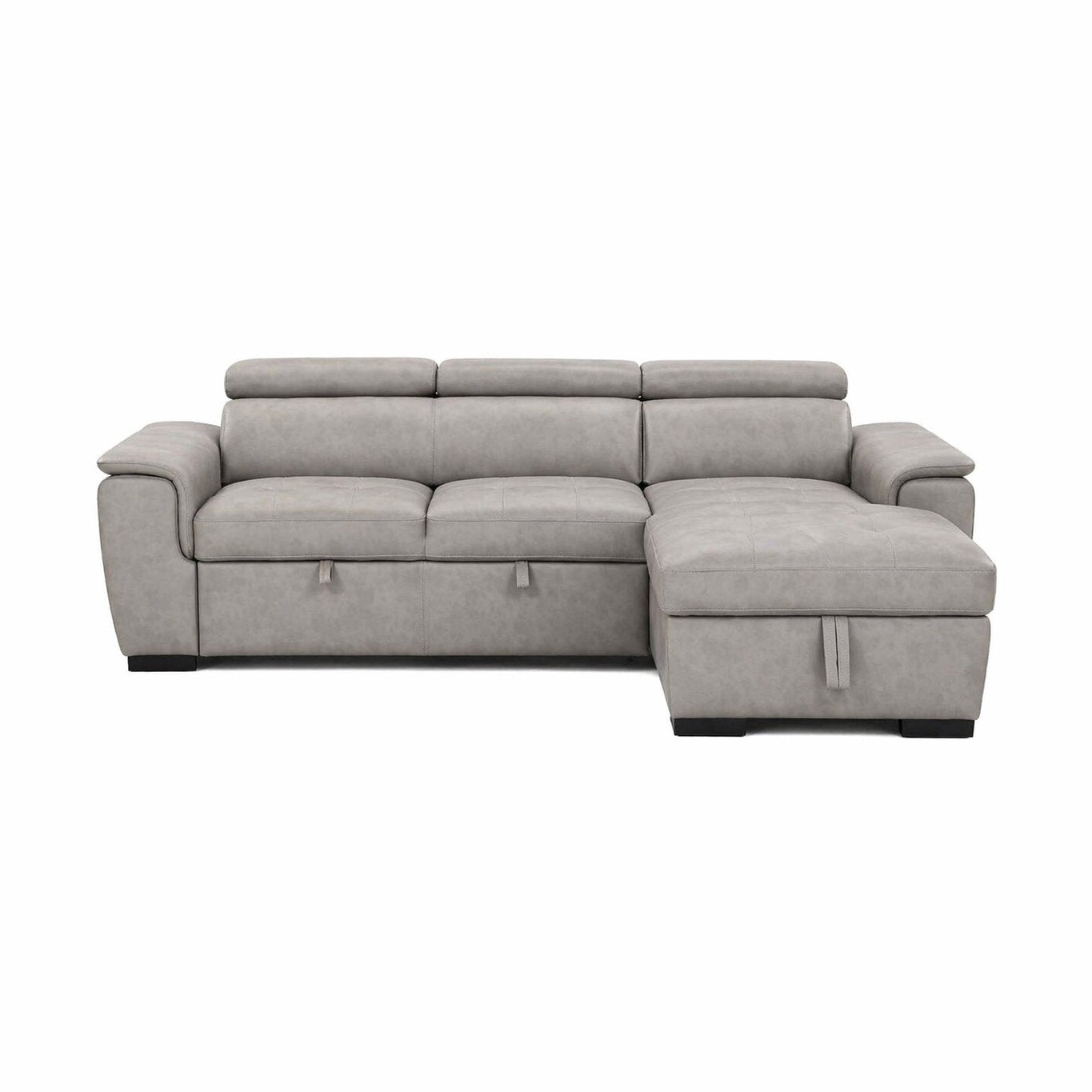 Romi Sofa Sleeper Sectional  with Adjustable Headrest,  Pull-Out Sleeper & Right Storage  Chaise – Light Grey