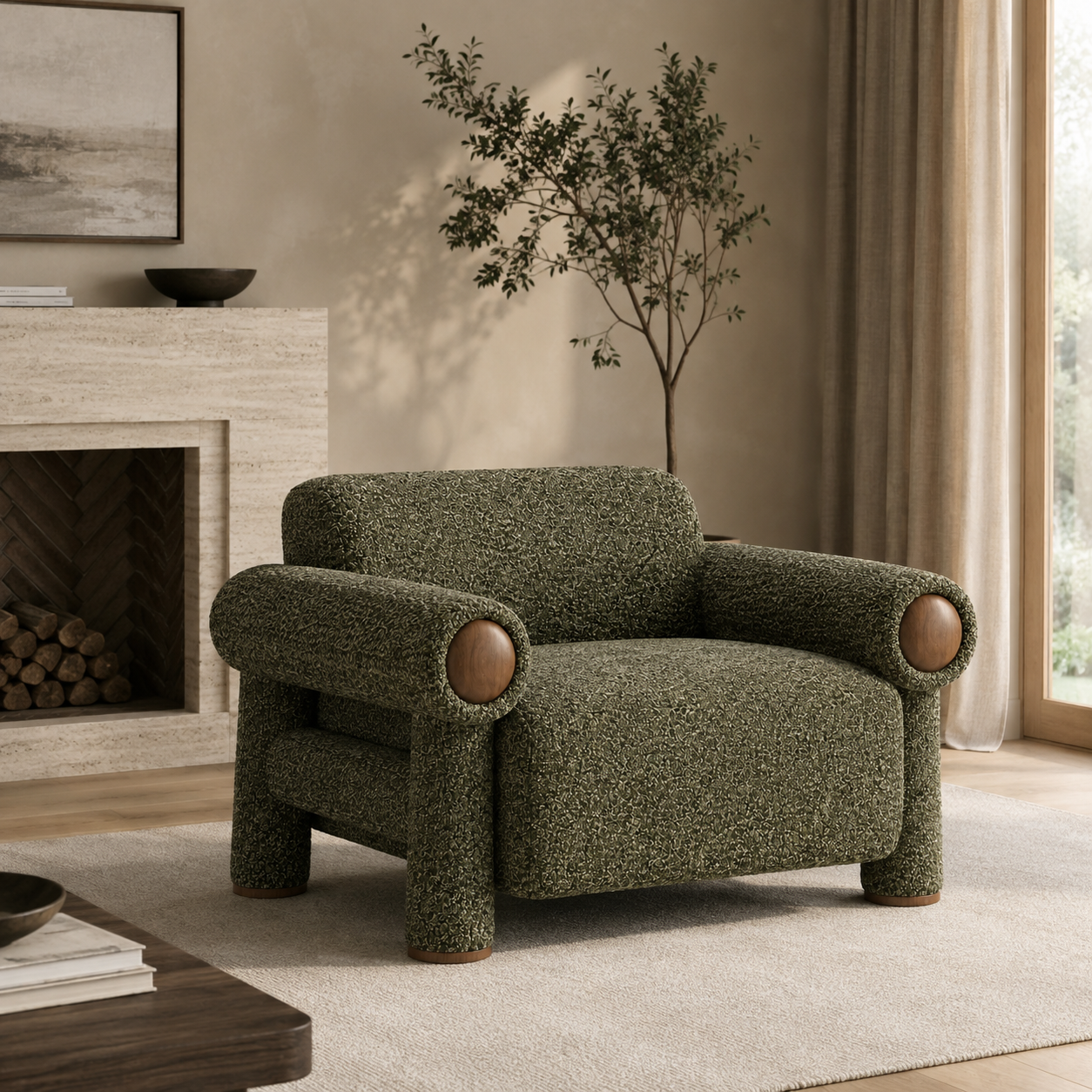 Ronan Upholstered Accent Chair – Deep Olive Green