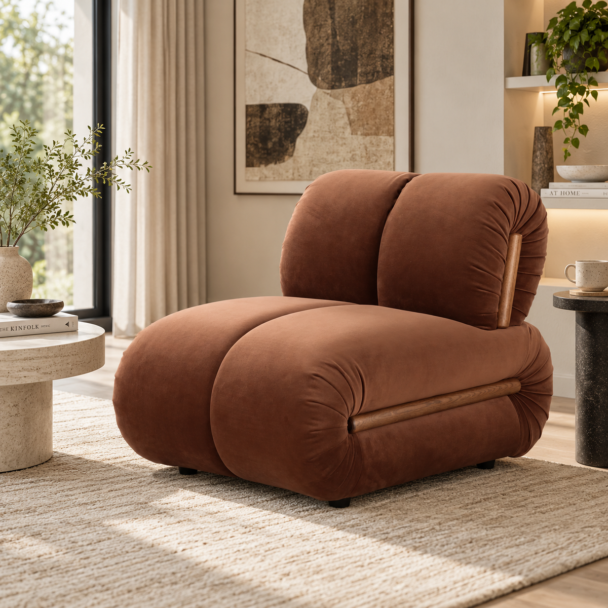 Roux Plush Lounge Accent Chair – Cognac Brown