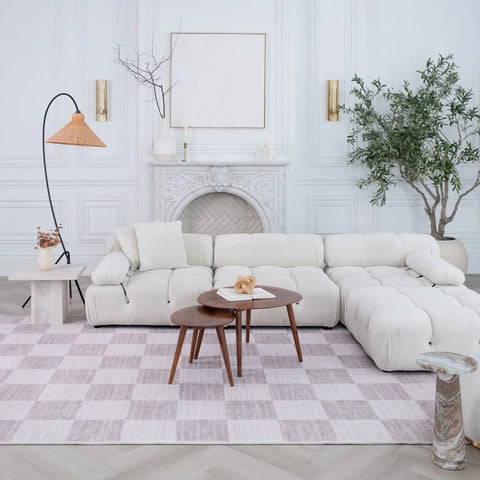 Europa Beige Checkered Rug – 5x8