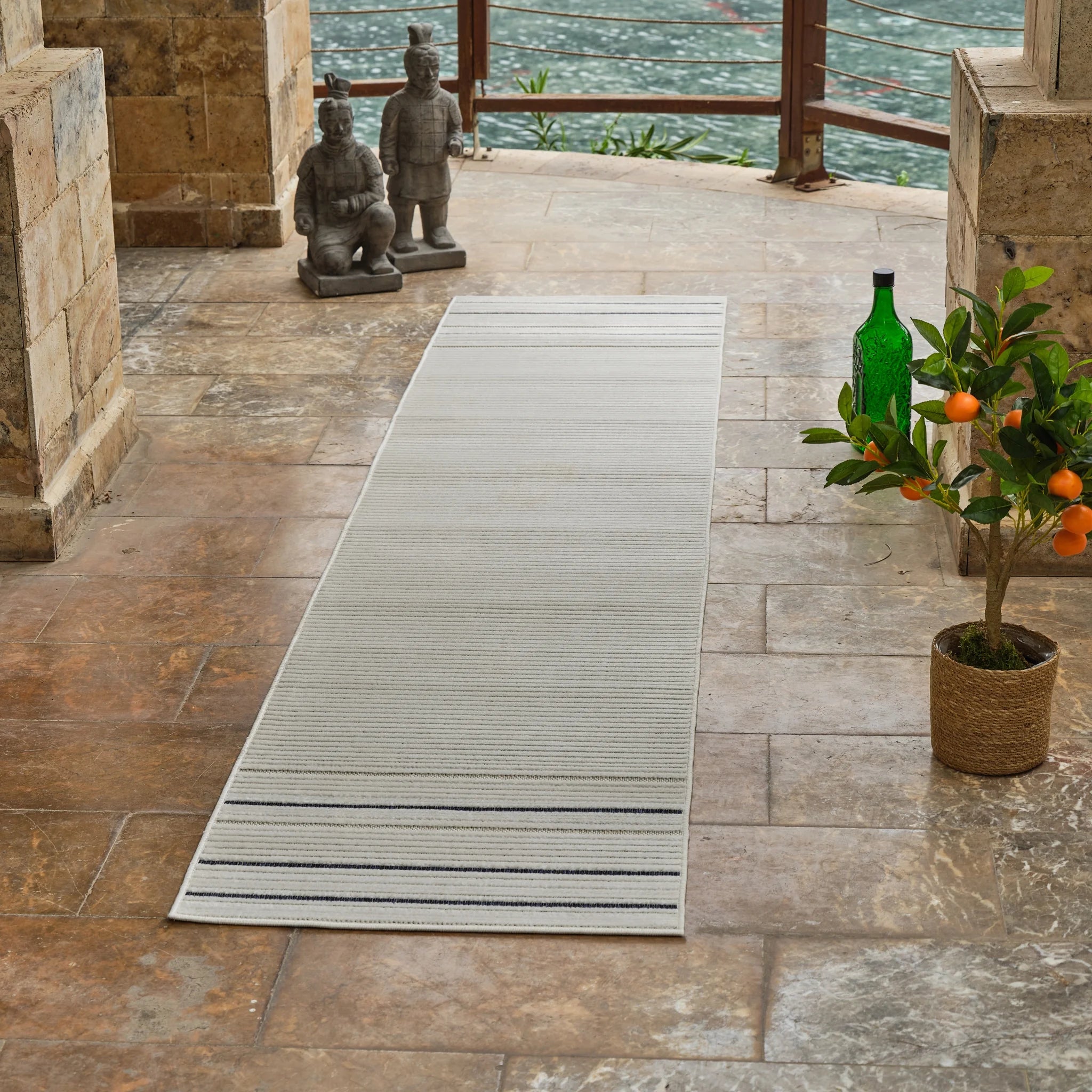 Aurora Cream Modern Rug – Navy Accent Stripe Design
