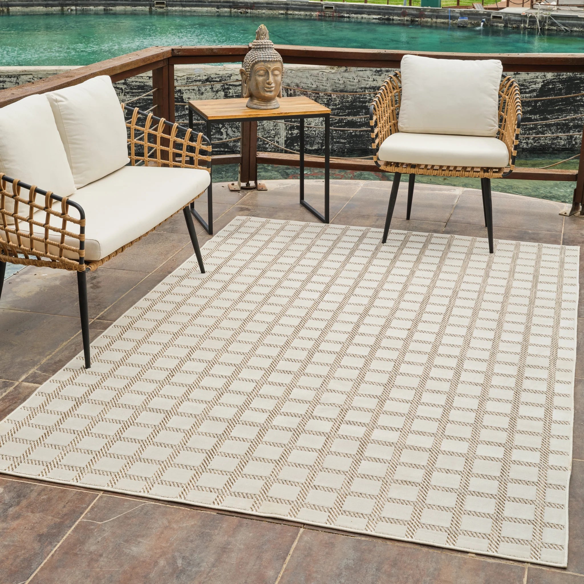 Aurora Beige Modern Rug – Geometric Grid Design