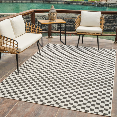 Aurora Black Checkered Rug