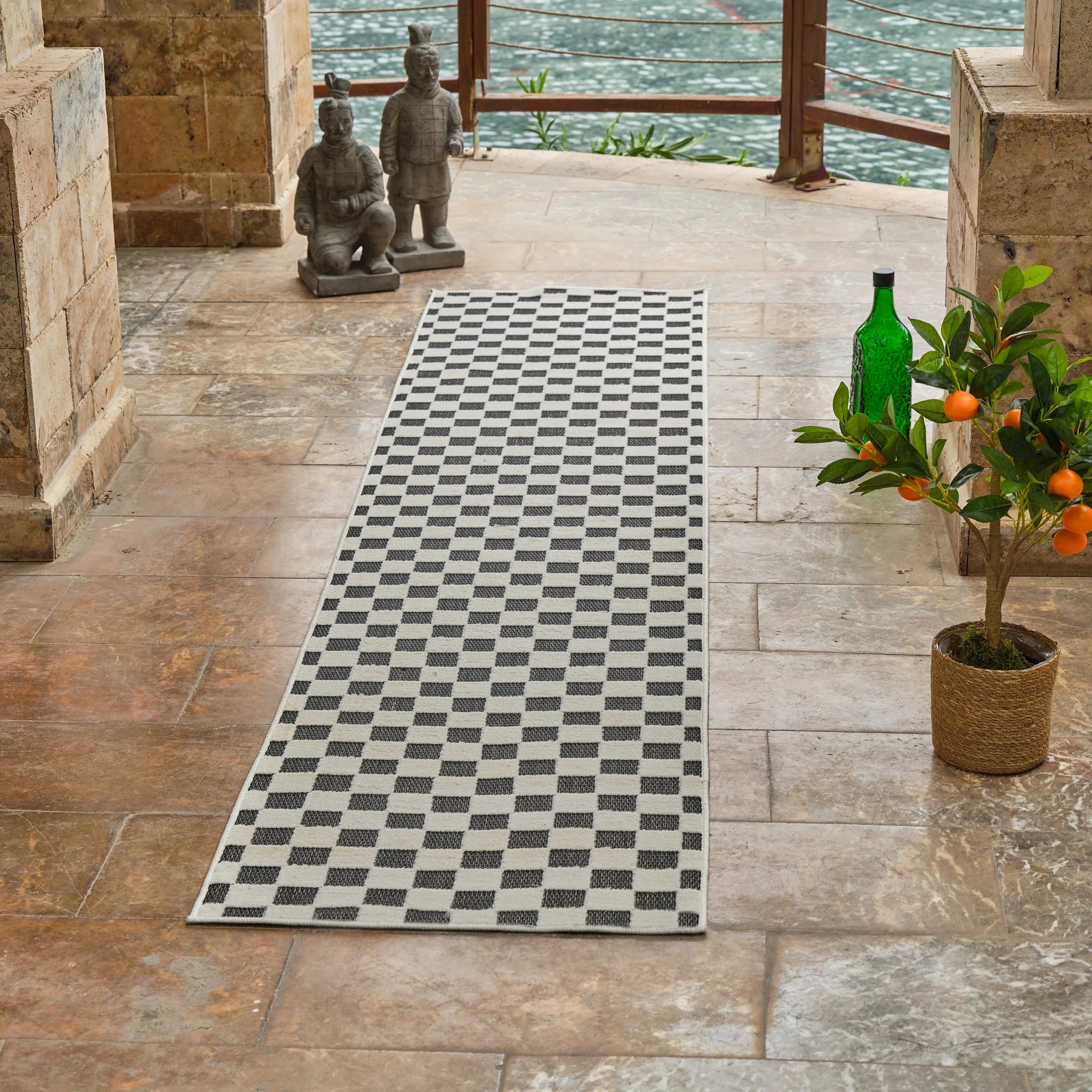Aurora Black Checkered Rug