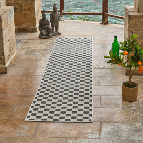 Aurora Black Checkered Rug