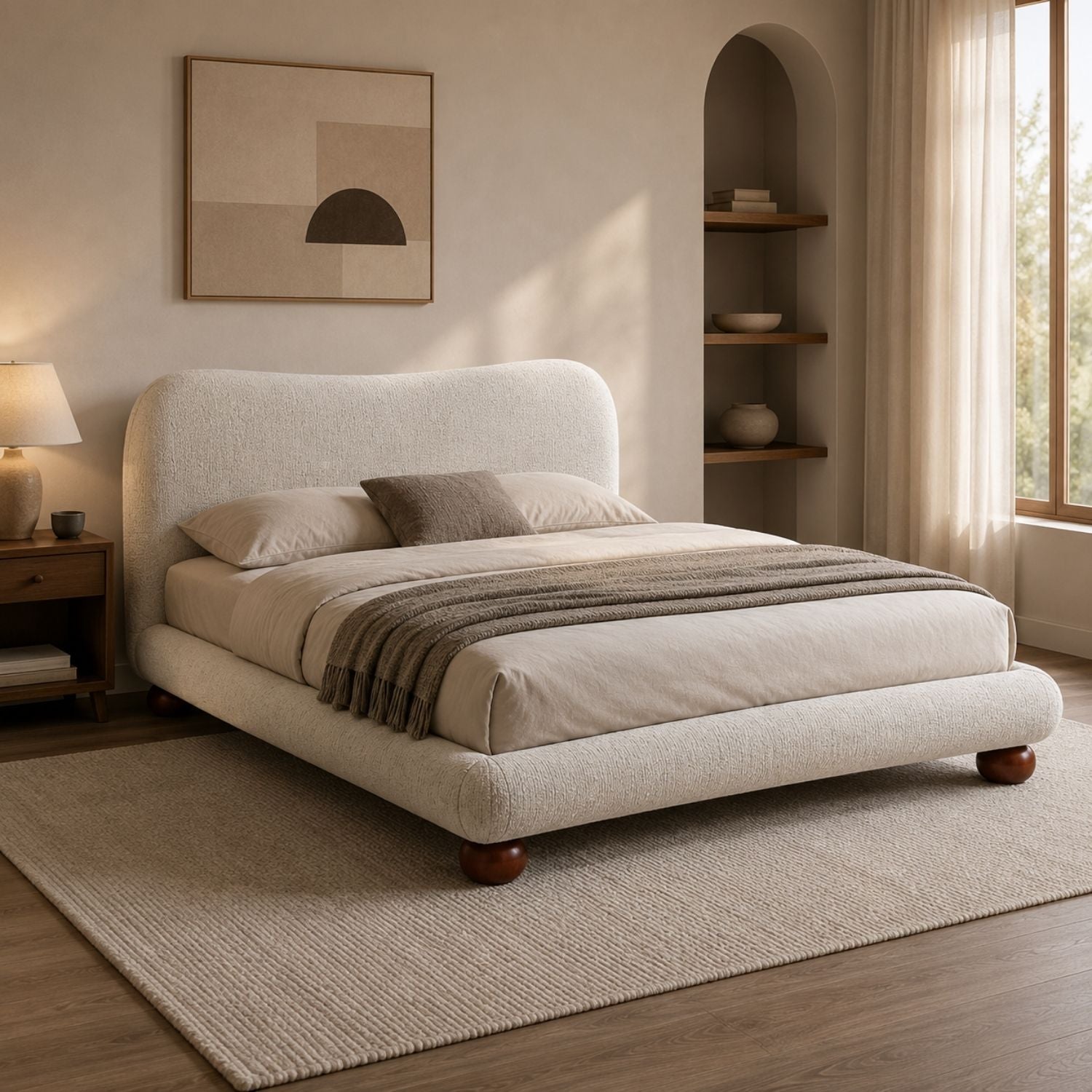 Ruhe Upholstered Platform Bed – Soft Chenille Fabric in Modern Rounded Design