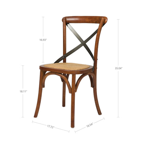 Cross Back Chair w/ Rattan Seat - Brown