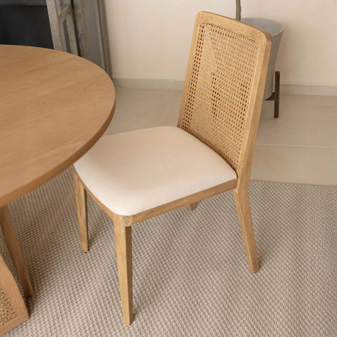 Cane Dining Chair - Oyster Linen/Natural Frame