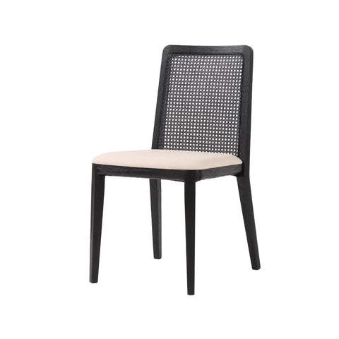 Cane Dining Chair - Oyster Linen/Black Frame