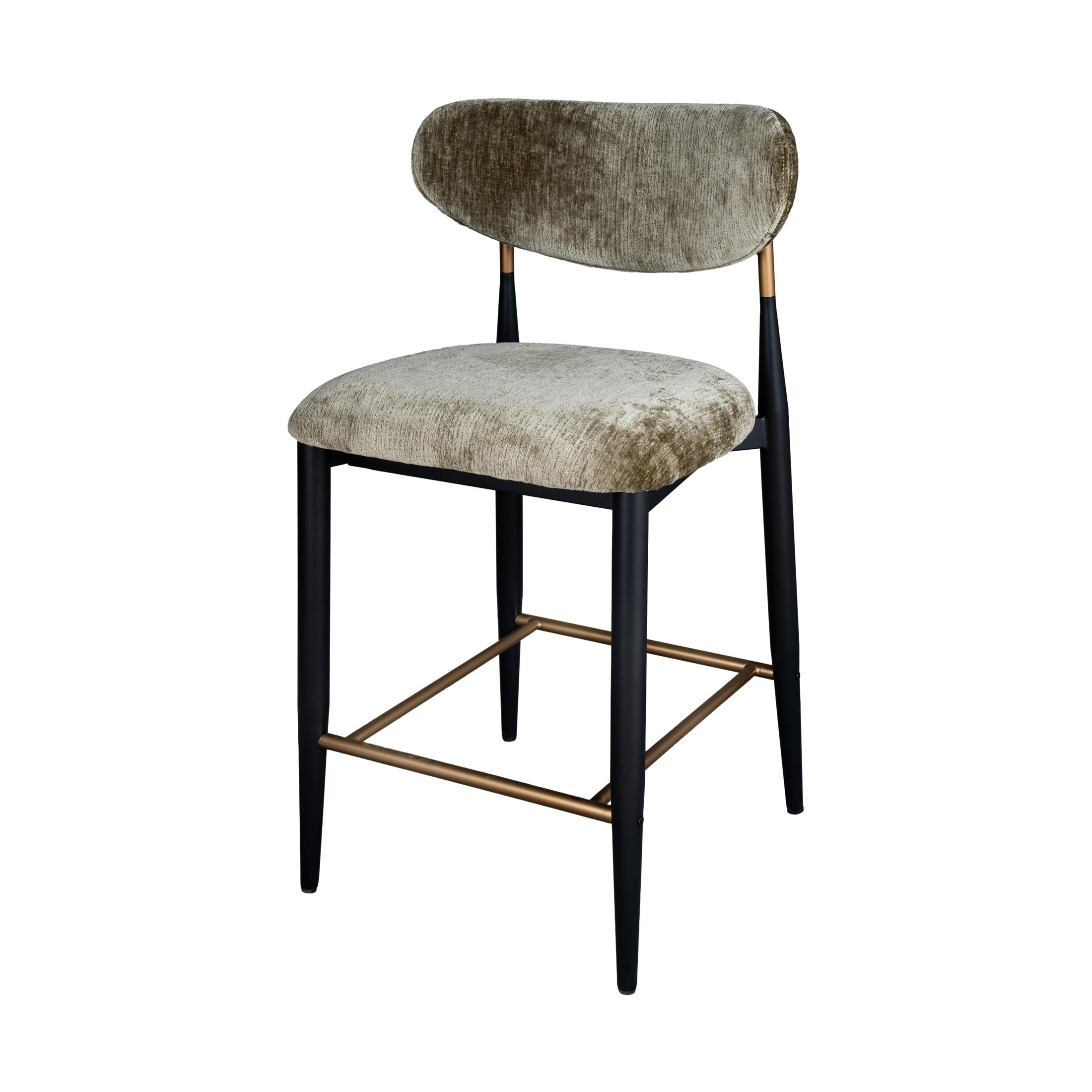 Vera Upholstered Counter Stool in Green with Matte Black & Gold Legs