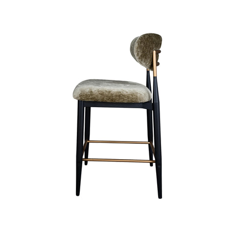Vera Upholstered Counter Stool in Green with Matte Black & Gold Legs