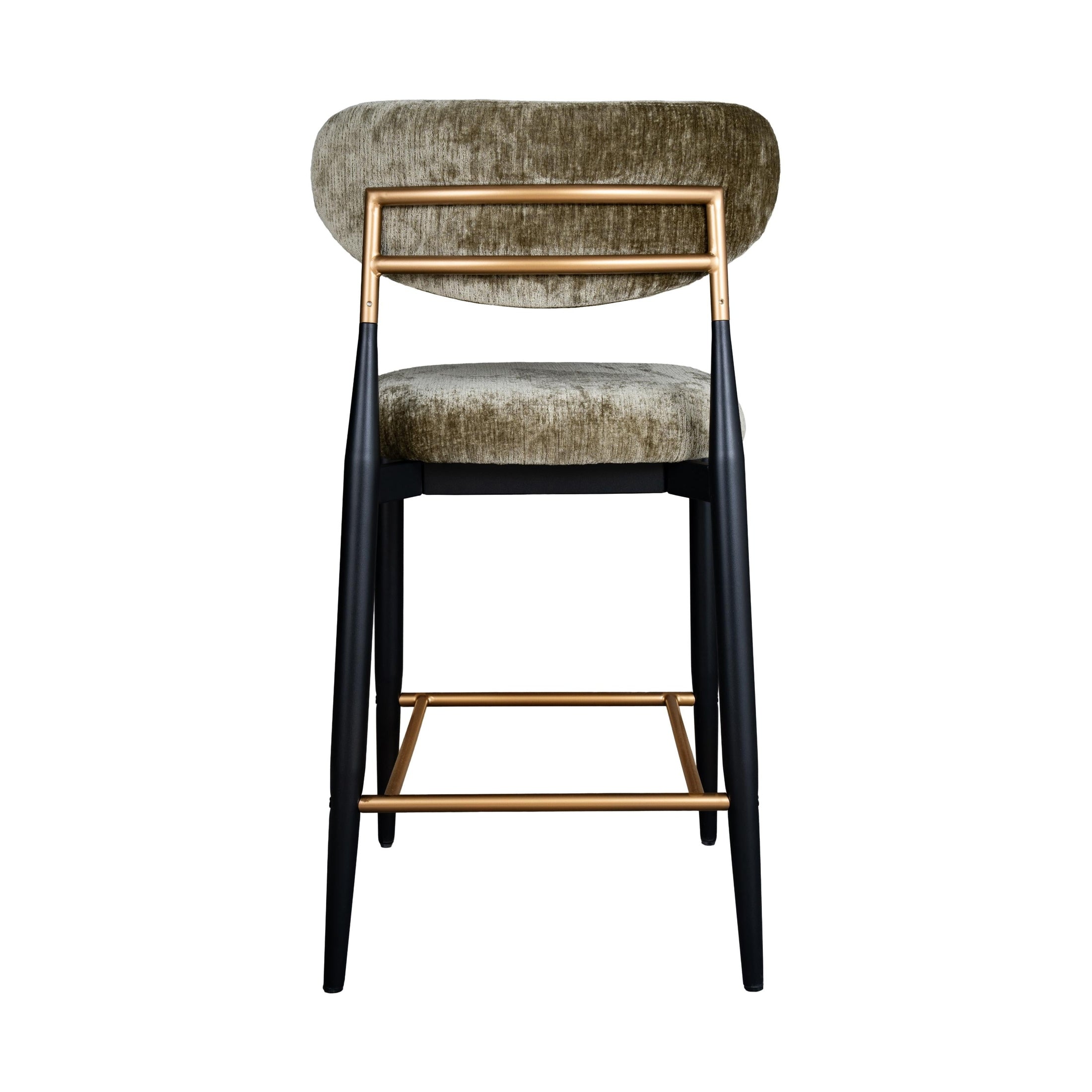 Vera Upholstered Counter Stool in Green with Matte Black & Gold Legs