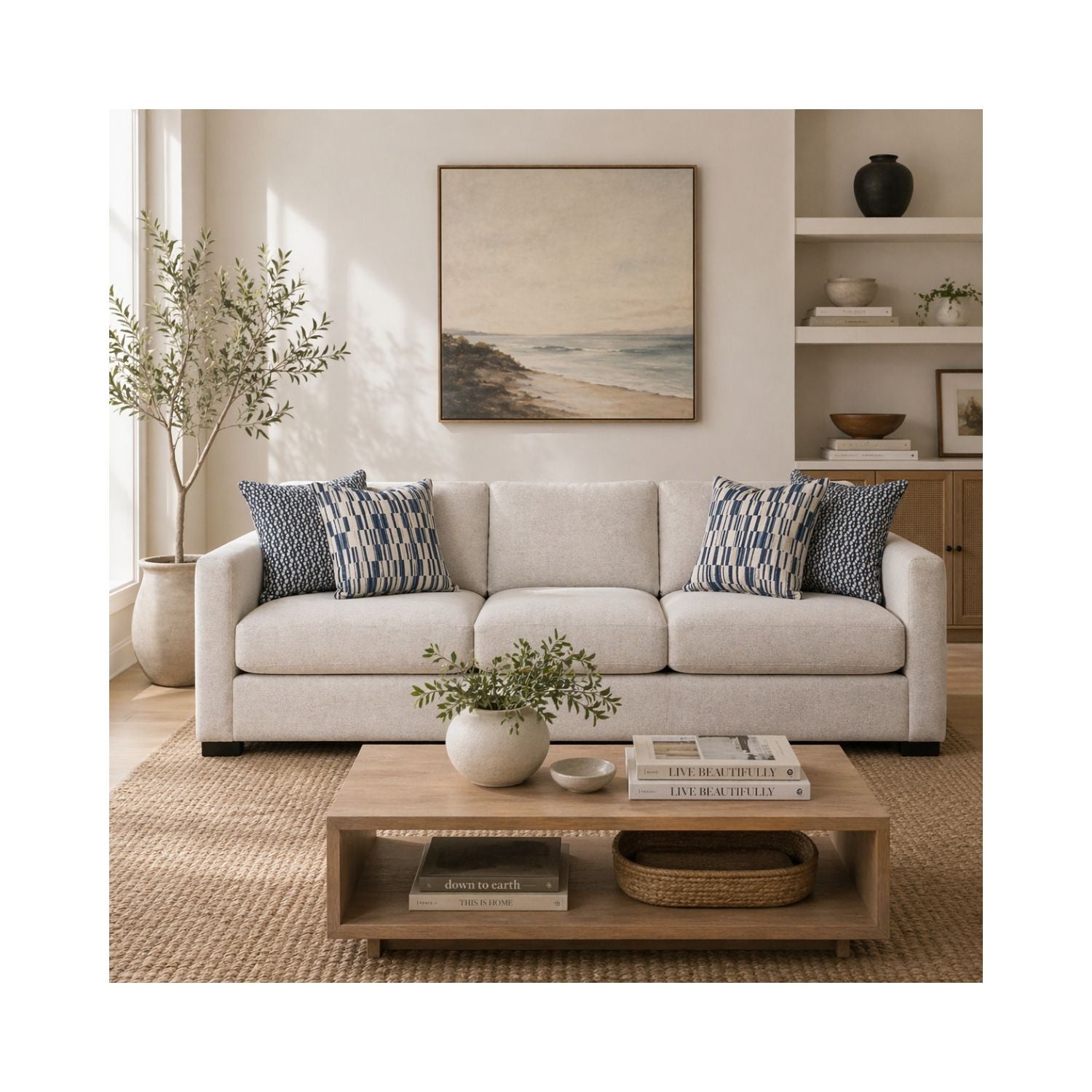 Sammy Large Upholstered Sofa with 4 Toss Pillows