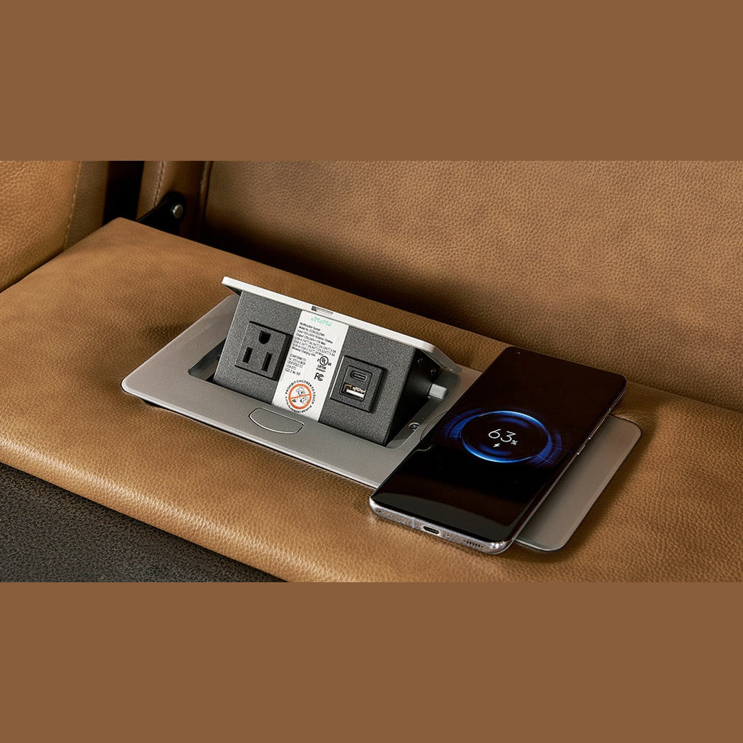 Creston Genuine Leather 3-Seater Power Recliner Sofa with Power Headrest Wireless Charging, USB/C LED lights – Cup Holders & Storage