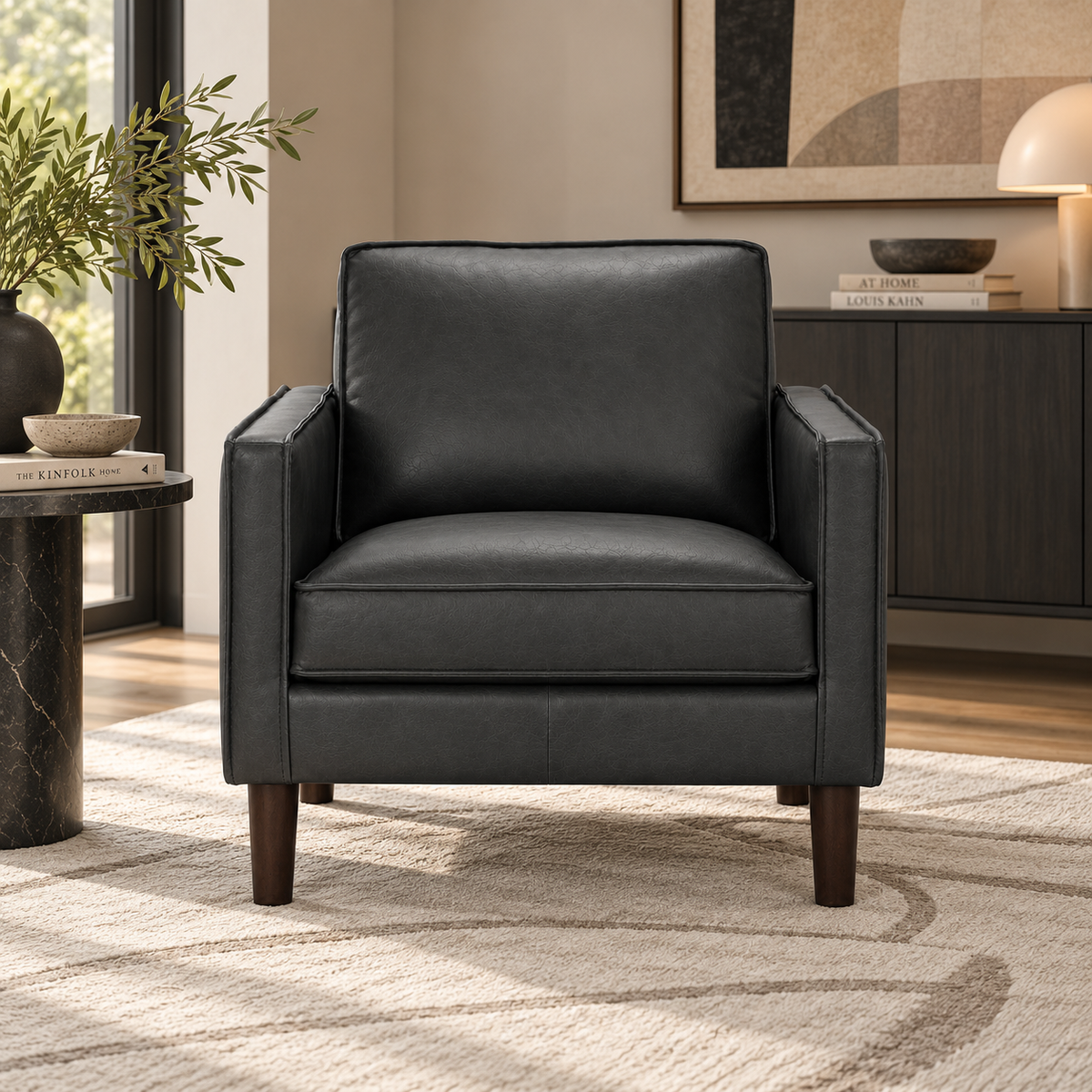Soria Top-Grain Leather Accent Chair – Night