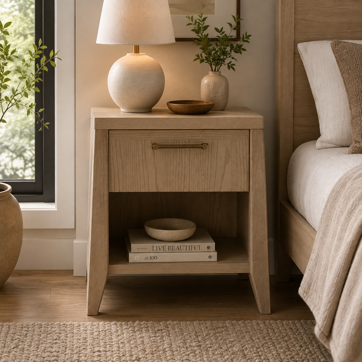 Sumire One Drawer One Shelf Ash Wood Nightstand in Ginger