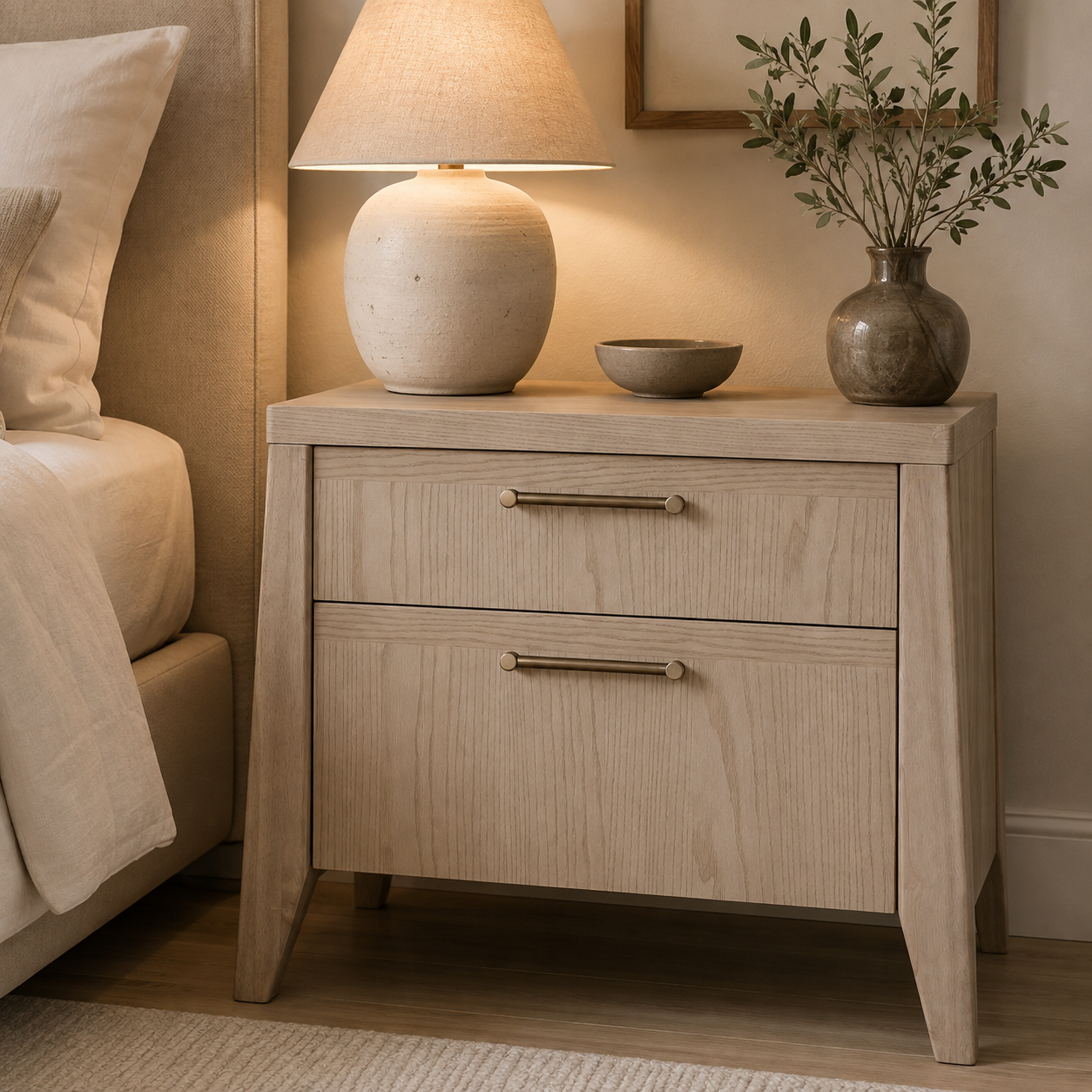 Sumire Two Drawer Ash Wood Nightstand in Ginger