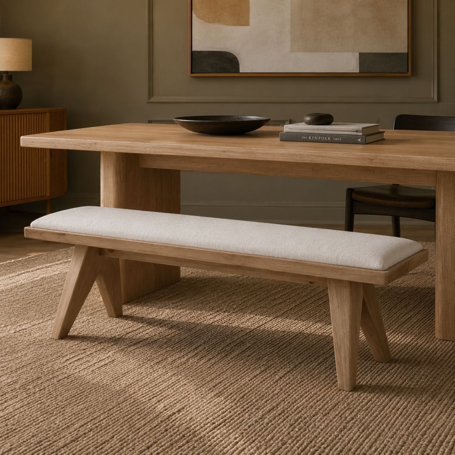 Sumire Upholstered Bench in Ginger and Natural Linen