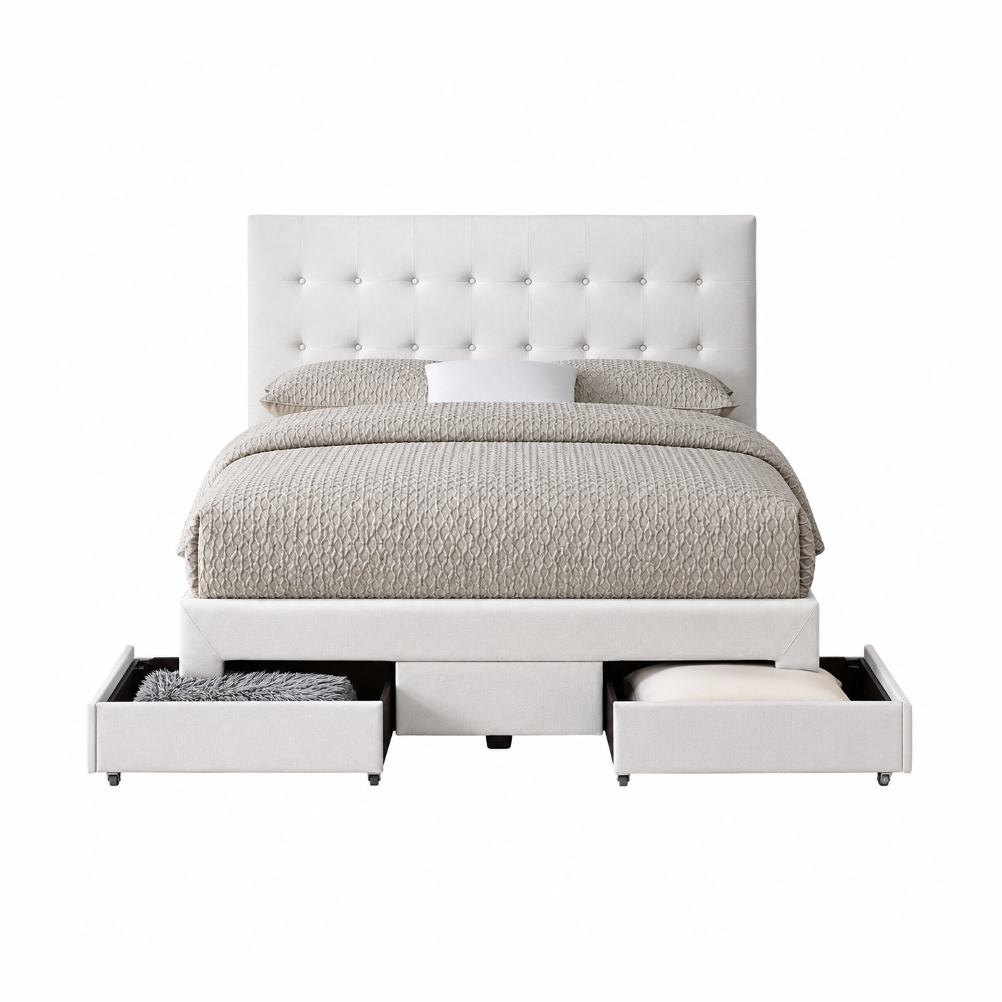 Sydney Storage Drawer Bed w/ Premium Fabric - Oatmeal King Only