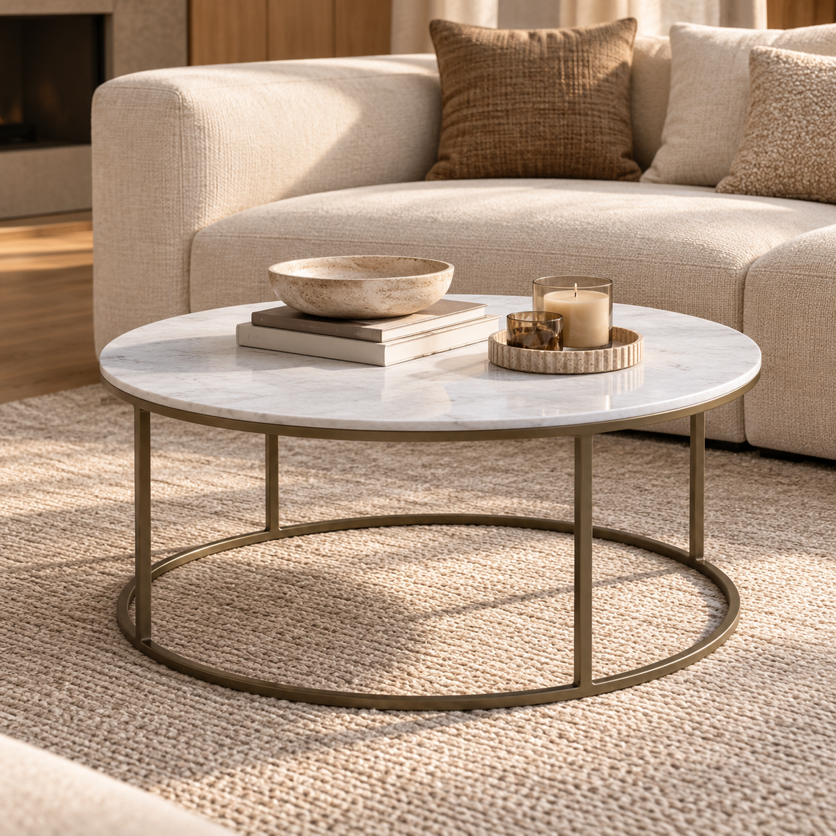TANE Round Marble Coffee Table Brass Legs